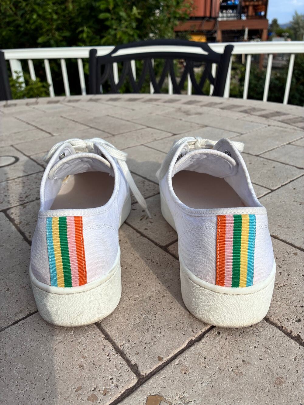 J.Crew Shoes Canvas Sneakers White With Rainbow Stripe Grosgrain at back Heel 8